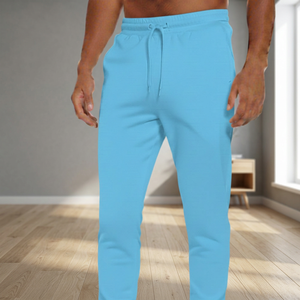 <b>Men's</b> Light Blue Cotton Sweatpants Elastic Waist Drawstring <b>Cuffed</b> Casual <b>Joggers</b> Side Pockets Spring Wear - Product Image 4