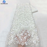 Dentelle africaine Sinya 3D à fleurs, applique de luxe de haute qualité avec sequins rose poudré, tissu en dentelle perlée fait main pour robe femme, 5 yards