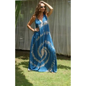 Robe longue bohème Ocean Swirl 100% coton lavable, coupe évasée, style western, sans manches, prix de gros - Product Image 1