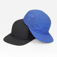Promosyon hafif naylon 5 Panel çalışan şapka lazer kesim delikli delikler nefes su geçirmez spor şapka açık moda