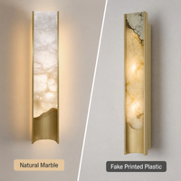Lámpara de Pared de Mármol Moderna con LED, Marco de Aluminio Dorado, Estilo Nórdico Minimalista de Lujo para Dormitorio, Sala de Estar, Pasillo, Hotel