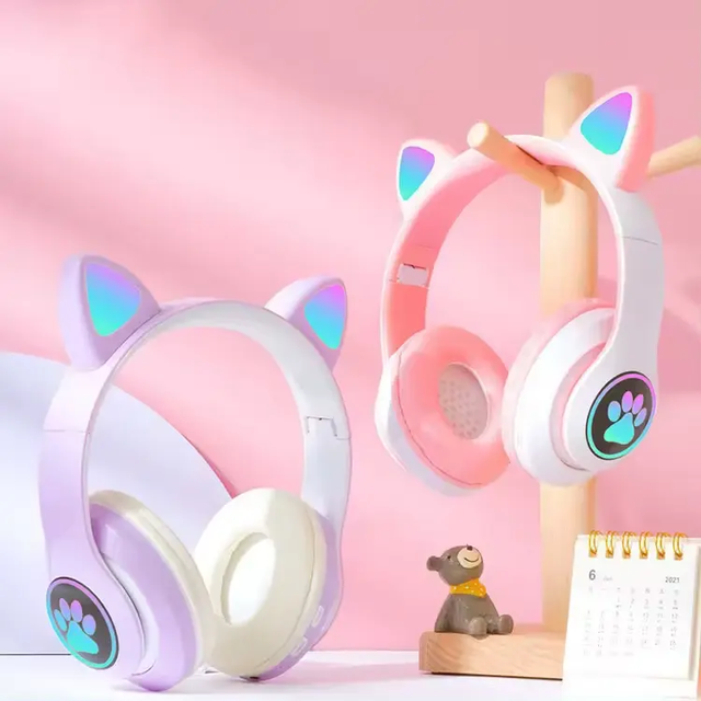 LED Cat Ear Wireless for 5.1 Gaming Headphones with RGB Light Over Ear Design IPX-6 Waterproof for Mobile Phone