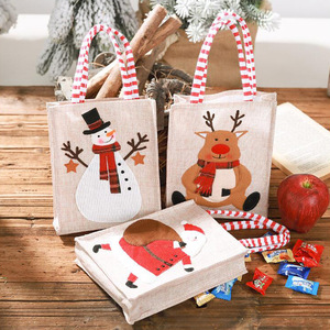 Sac cadeau brodé de dessin animé de noël, Mini fourre-tout pour bonbons, décorations de noël, en <span class=keywords><strong>tissu</strong></span> lin - Product Image 2