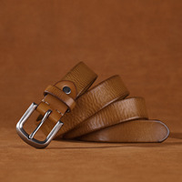 Ceinture classique vintage en cuir de vachette de qualité supérieure avec boucle ardillon en alliage, légère, durable, tendance, polyvalente, style rétro littéraire, largeur 2,8 cm
