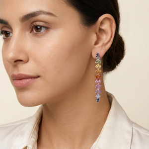Colorful Lab Grown Sapphire Gold 925 Sterling Silver <b>Drop</b> Dangle Earrings <b>Rainbow</b> Pear Cut Wedding Fine Jewelry Women Wholesale - Product Image 5