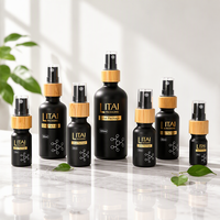 Flacon compte-gouttes en verre noir mat pour huile à barbe, 10ml, 15ml, 30ml, 50ml, 100ml, flacon vide givré pour sérum ou huile essentielle avec couvercle en bambou