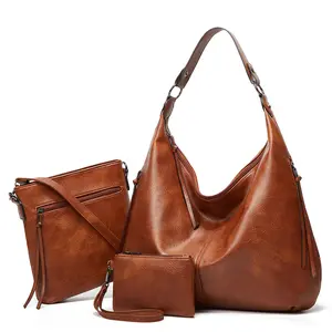 Fabricación Venta caliente Moda Grandes bolsos de ocio Hobo conjunto bolso pu cuero bolso de hombro más barato para las mujeres