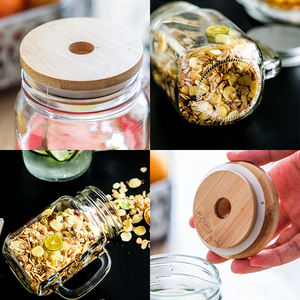 En gros DD1812 Gobelets et tasses en verre de 16oz pour café glacé, smoothies et boissons, avec pailles et couvercles, style bocaux Mason avec poignée - Product Image 2