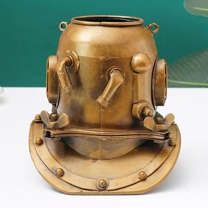 धातु डाइविंग हैड मॉडल रेट्रो हैट मॉडल मूर्ति पेंसिल कप प्राचीन कालीन पेन कंटेनर धारक घर कार्यालय सजावट - Product Image 4