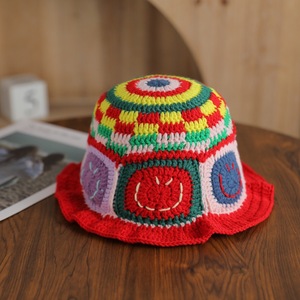 Chapeau Bob en Tricot Crocheté SOLPOP pour <span class=keywords><strong>Femme</strong></span>, Motif Tournesol Coloré, Visage Souriant Mignon, Chapeau <span class=keywords><strong>de</strong></span> Pêcheur Fait Main - Product Image 3