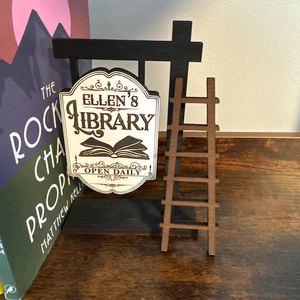 Gifts for Readers Library Sign Wood Bookshelf Mini <strong>Wooden</strong> <strong>SignPost</strong> with Ladder Library Decor - Product Image 2