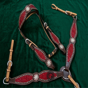 Ensemble de harnais western avec collier de poitrine et têtière assortie, accessoires d'équitation de qualité supérieure pour le rodéo, le travail à la ferme et la randonnée équestre - Product Image 6