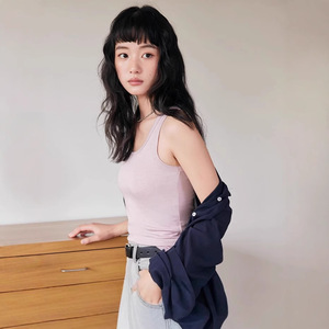 Nuovo Modello di Canotta in Tessuto Dobby di Lyocell, <span class=keywords><strong>Cotone</strong></span> e <span class=keywords><strong>Lana</strong></span>, Tinta Unita, Collo a O, Casual, Versatile, Alta Elasticità, Confortevole - Product Image 4