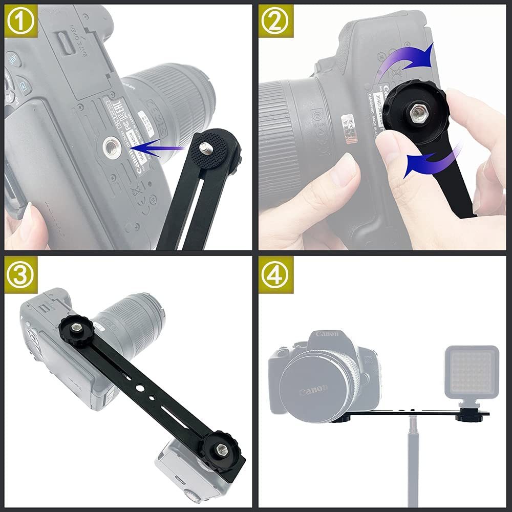 Doppia Staffa Flash Regolabile Per Treppiede – Barra Estensione 4-18 Cm In Alluminio Con Viti 1/4'' E 3/8''