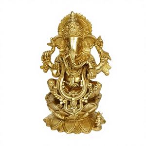 Grande statue de dieu en laiton |   Artisanat métallique moderne fait main, décoration artistique pour temple domestique, représentant le dieu hindou de la chance - Product Image 1