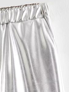 <span class=keywords><strong>Pantalon</strong></span> décontracté en <span class=keywords><strong>cuir</strong></span> PU de couleur argentée à <span class=keywords><strong>coupe</strong></span> <span class=keywords><strong>droite</strong></span>, brillant métallique élastique, taille haute, face plate, revêtement non tissé. - Product Image 4