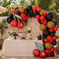 Kit d'arche de guirlande de ballons en latex rouge, noir, imprimé léopard et motif cerise, pour fournitures de fête Rockabilly, rétro, anniversaire, enterrement de vie de jeune fille