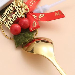 <b>Christmas</b> Flatware Set 4 Pieces Brass Spoon Fork With Santa <b>Tree</b> Design In Gift Box For Holiday <b>Table</b> Decor - Product Image 5