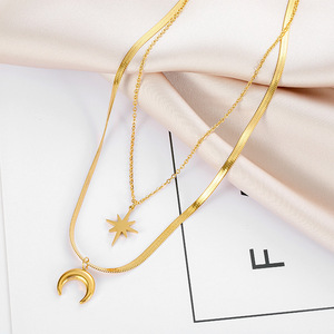 <span class=keywords><strong>Collier</strong></span> pendentif double couche en acier inoxydable Nouvelle <span class=keywords><strong>Lune</strong></span> & Étoile pour femme, livraison DDP, tendance, chaîne serpent, bijoux avec chaîne à maillons - Product Image 5