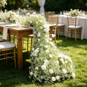 Camino de Flores Artificiales, Rosas Blancas y Paniculata, Decoración Clásica para Bodas, Hecho a Mano con Poliéster, Alta Simulación - Product Image 3