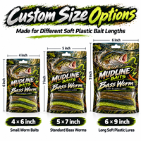 Sacs d'emballage personnalisés pour leurres souples de pêche (type Bass Worm Bait) pour eau douce, pochette suspendue avec fenêtre, impression OEM