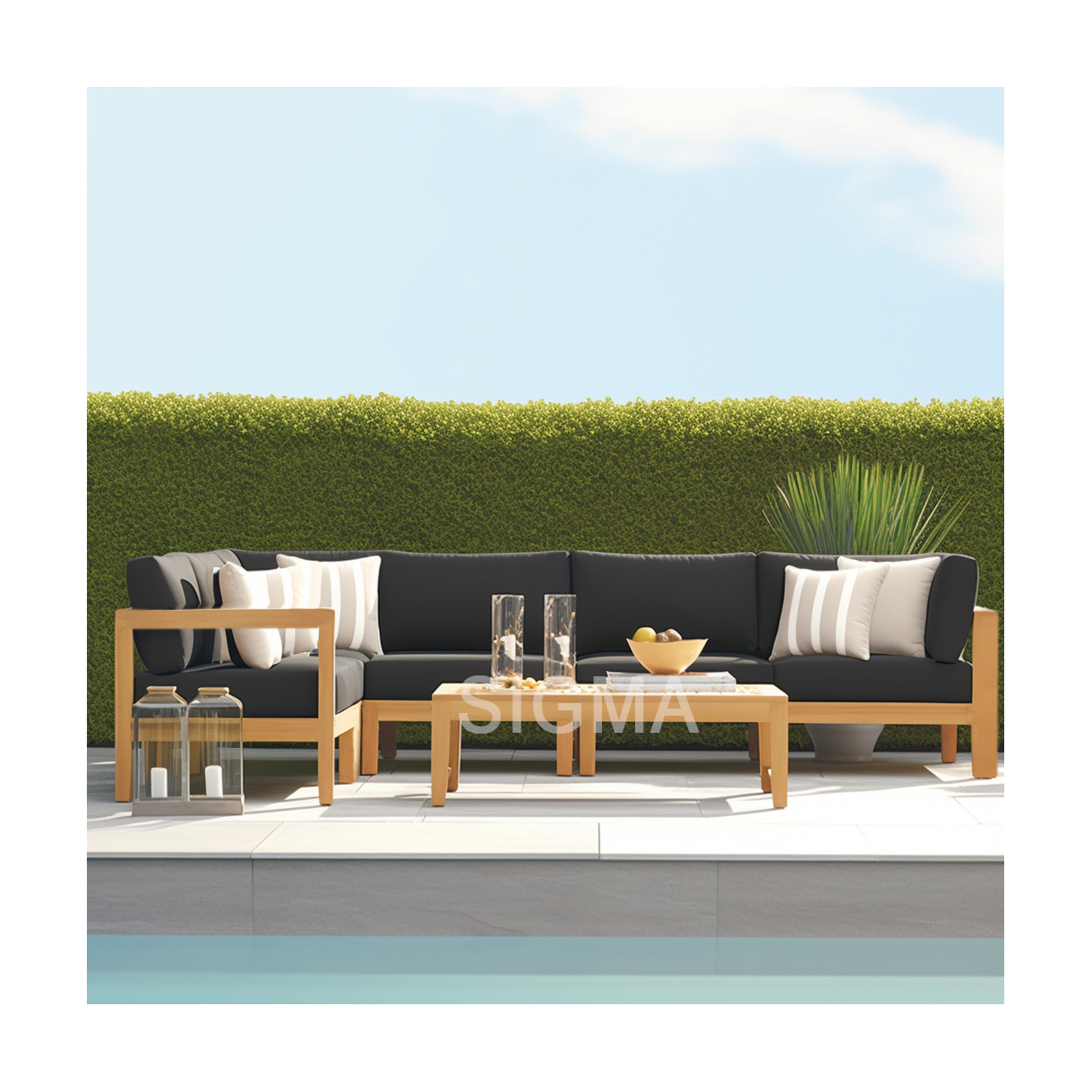 Accept Customized High End Luxury Patio Garden Outdoor Waterproof Teak Solid Wood U L Sectional Sofa Furniture Sets