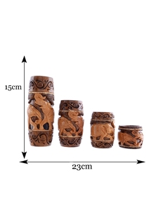 Vases en bois sculptés à la main en forme d'éléphant, décoration traditionnelle ronde pour la maison, ornement de table d'intérieur, pièce d'art pour le salon - Product Image 2