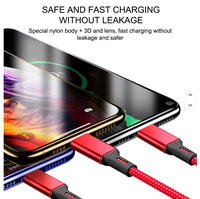 Kabel Data USB C Tipe C 3 in 1 Premium Berkualitas Tinggi dengan Jalinan Nilon, Kabel Pengisian Cepat 3A untuk Pengisi Daya iPhone Tipe C Android