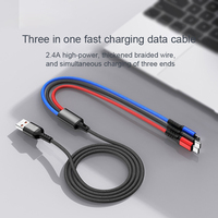 Precio más barato de fábrica con la mejor calidad Android Teléfono móvil Nylon Multi Cargador Luz Micro Tipo C 3 en 1 Cable de carga USB