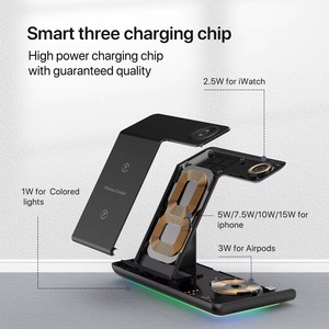 Đa Chức Năng 3in1 3 Trong 1 <span class=keywords><strong>Dock</strong></span> Sạc Phổ Điện Thoại Sạc Không Dây Đứng Nhanh Điện Thoại Di Động Đồng Hồ Tai Nghe Sạc Không Dây - Product Image 3