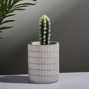 Vasi <span class=keywords><strong>in</strong></span> Ceramica per Piante con <span class=keywords><strong>Design</strong></span> <span class=keywords><strong>in</strong></span> Rilievo Opaco Stile Nordico Cilindrico <span class=keywords><strong>in</strong></span> <span class=keywords><strong>Cemento</strong></span> per Patio e Balcone - Product Image 2