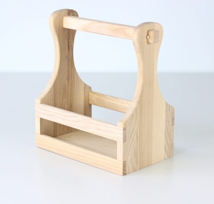 Boîte porte-bouteilles en bois de frêne courbé, faite à la main, avec poignée robuste en bois lamellé pour le transport de vin et de bière en cuisine - Product Image 4