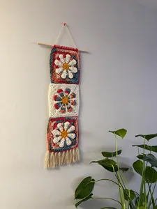 Ensemble cadeau d'entreprise : <span class=keywords><strong>Tapisserie</strong></span> murale rétro fleurie multicolore tie-dye faite main au crochet pour chambre bohème, décoration arc-en-ciel bohème - Product Image 3