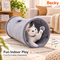 Tunnel pliable en suède pour chat avec trou d'exploration et balle – Nouveau jouet amusant pour animaux de compagnie – Vente en gros