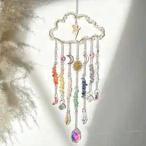 Natural Chips Clear Crystal Clouds Suncatchers 7 chakras Healing Stone Wind Chimes SunCatcher Crystal Hanging Decor