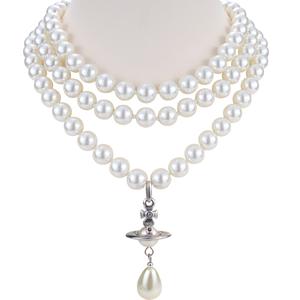 Cadenas de Perlas de Imitación de Circonio Chapadas en Oro de Tres Capas, Estilo Reina Occidental, Clásicas Vintage, con Diseño 3D de Saturno y Gota de Agua - Product Image 5