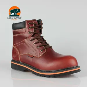 2024 Rocky Buffalo Brand China Manufacturer Breathable Leather Steel Toe Anti-slip Goodyear Working Construction Boots Safety Sh