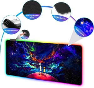 Custom XXL RGB Night Sky Space Stars,12 Light Modes-Non-Slip Rubber Base Mousepad-Textured Cloth-Long Glowing <strong>Laptop</strong> Desk Pad - Product Image 2