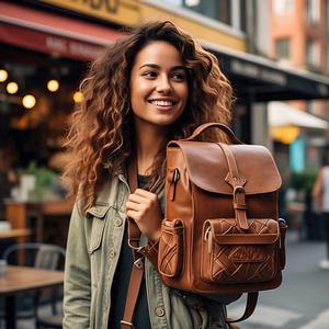 Custom Design Genuine Leather National College Women's Office Business Laptop Waterproof <b>Foldable</b> Softback Travel <b>Backpack</b> - Product Image 3