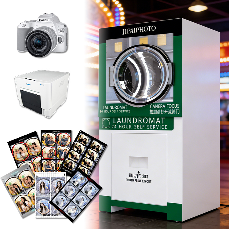 JIPAI Laundry Drum Shaped Self PhotoBooth Korean Film Style <strong>Photo</strong> Sticker Unattended 24H Self Printing <strong>Kiosk</strong> for Mall Laundromat