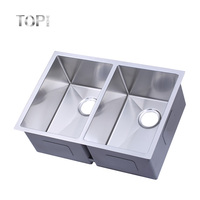 Évier de cuisine rectangulaire double bac en acier inoxydable brossé fait main 29" x 20" pour installation sous plan, design moderne