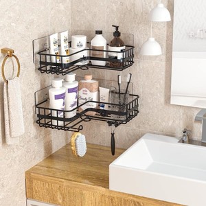 Corner Mounted Bathroom Shelf With Storage Rack For Shower Corner Durable Metal Design Custom Size 8-11.9in Depth - Product Image 2