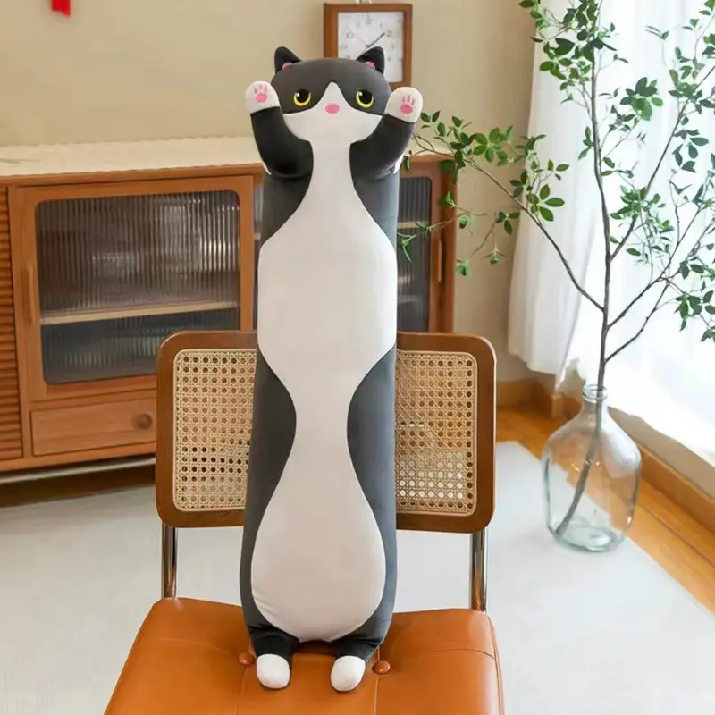 Hot selling soft kawaii plush stuffed animals Soft Cat Pillow Plush Big Hugging Plush Pillow Cartoon Long Cat Kitten Legs