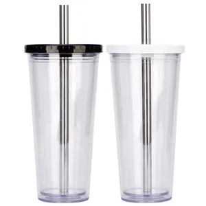Пластиковая чашка для смузи с двойными стенками, 16 унций, 24 унции