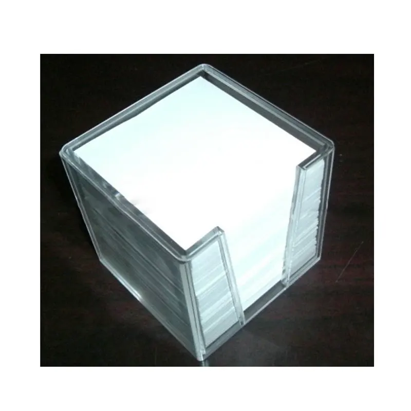 Acrylic note holder with paper sheets, 500 Sheets Blank Notepad Paper Memo Cube Pad Large Acrylic Refillable Holder