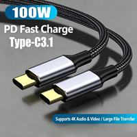 Câble Type-C 3.2 Gen2 20 Gbps PD 100 W à charge rapide avec puce E-Marker, câble USB-C vers USB-C tressé, sortie vidéo 4K