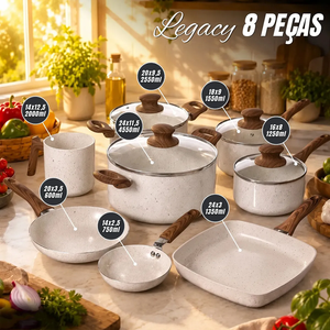 Ensemble de 12 ustensiles de cuisine en céramique antiadhésifs avec poignées en bois et couvercles en verre pour cuisinières à gaz et à induction, design moderne - Product Image 3