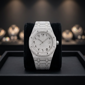 White Gold Moissanite Diamond Analog Watch <b>Red</b> Diamond Bezel Luxury Iced Stainless Steel <b>Bracelet</b> High Quality Premium Statement - Product Image 3