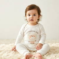 En gros, Combinaison bébé en coton doux à épaules tombantes, manches longues, imprimé ours, entrejambe à boutons-pression, pour usage quotidien