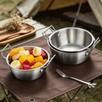 FLEY Assiette coréenne mini en acier inoxydable 304, design doré à double poignée, pour frites, desserts et snacks, idéale pour la restauration